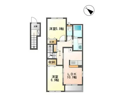 グリーンベルウッドI(2LDK/2階)の間取り写真