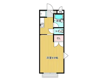 アーシャーハウス B(1K/1階)の間取り写真