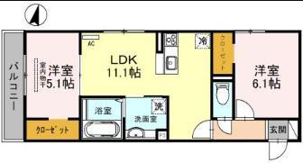 ラ・ヴェール杉尾台(2LDK/3階)の間取り写真