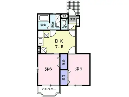 ロイヤルコート春日A棟(2DK/1階)の間取り写真