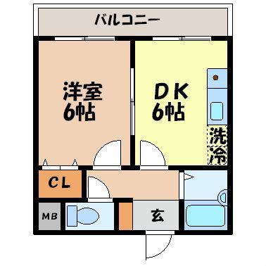 クオーレ中川(1DK/2階)の間取り写真