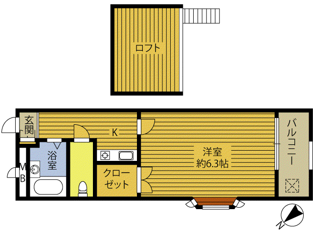 パインヒルズ大道B(1K/2階)の間取り写真