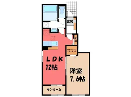 クロスサイド アパートメント II(1LDK/1階)の間取り写真