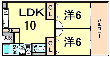 東甲子園ハイツ(2LDK/4階)の間取り写真