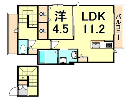 グリーンフォレスト西宮V(1LDK/2階)の間取り写真