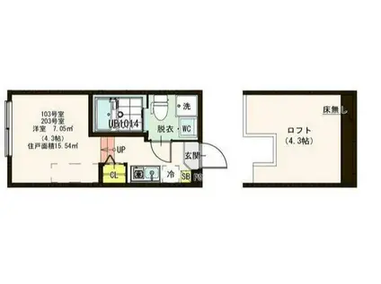 ハーモニーテラス宝町III(1K/2階)の間取り写真