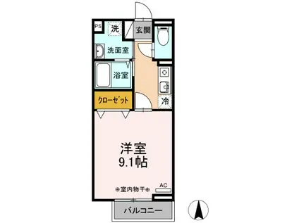 アヴェニ-ル(1K/1階)の間取り写真