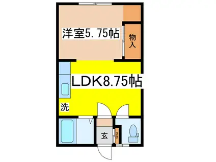 ひまわりハイツ若葉(1DK/1階)の間取り写真