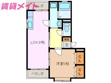 パークサイド夢(1LDK/3階)の間取り写真