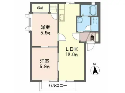 メゾンド フォーレス(2LDK/2階)の間取り写真