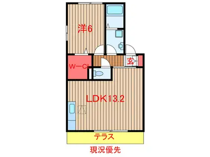 カームヒルズB(1LDK/1階)の間取り写真