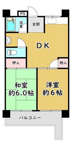 ハイツ米屋(2DK/4階)の間取り写真