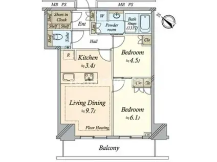 横浜MIDベースタワーレジデンス(2LDK/6階)の間取り写真