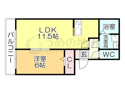 ハウスフリーデIII(1LDK/3階)の間取り写真