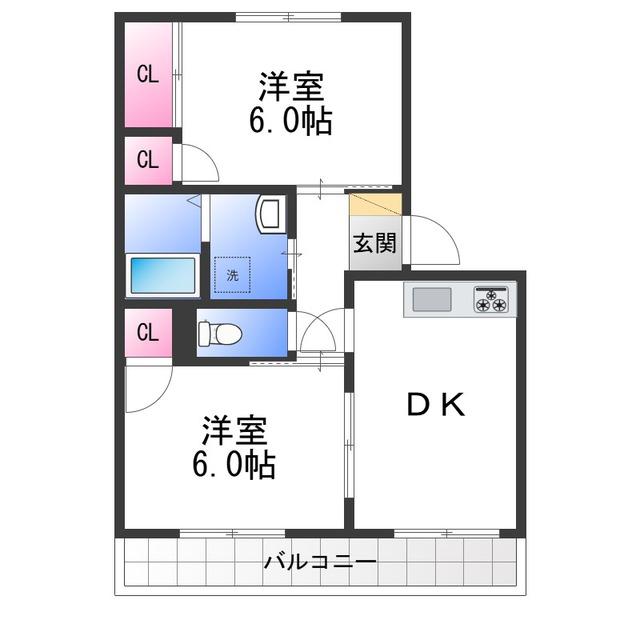 ハイツ菅原C棟(2DK/2階)の間取り写真