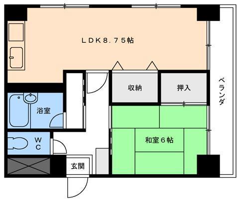 福岡ビル(1LDK/3階)の間取り写真