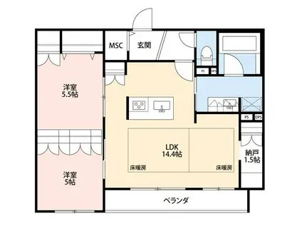 セラ ルシャト船橋(2LDK/2階)の間取り写真