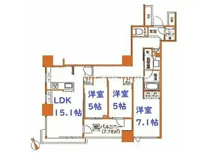 ザ・スカイクルーズタワー(3LDK/9階)の間取り写真