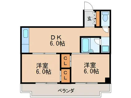 葛谷ダイアパレス栄(2DK/5階)の間取り写真