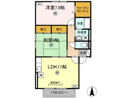 セジュールKII棟(2LDK/2階)の間取り写真