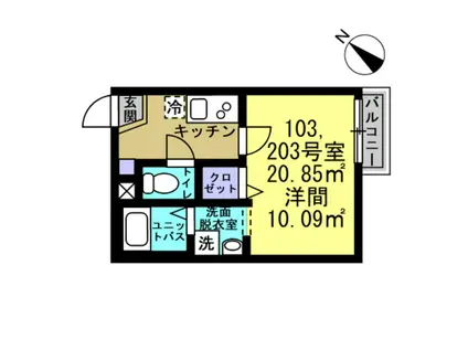 ヴィラート南鳩ヶ谷(1K/2階)の間取り写真