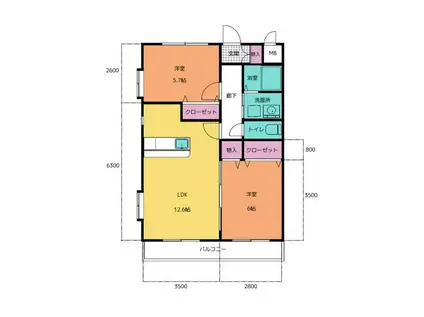 スカイビレッジ(2LDK/2階)の間取り写真