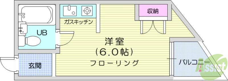 レインボー仙台(ワンルーム/2階)の間取り写真