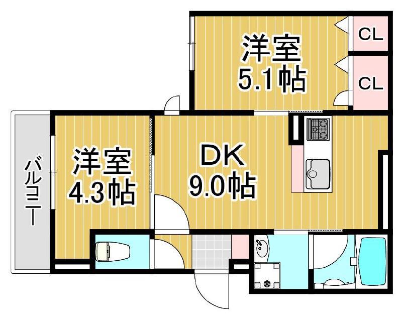 セレスティア青井II(2DK/1階)の間取り写真