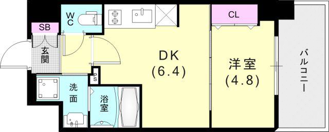 プレサンス神戸水木通ルミエス(1DK/10階)の間取り写真