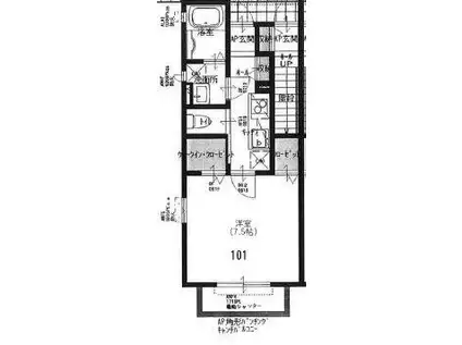 アズールII(1K/1階)の間取り写真
