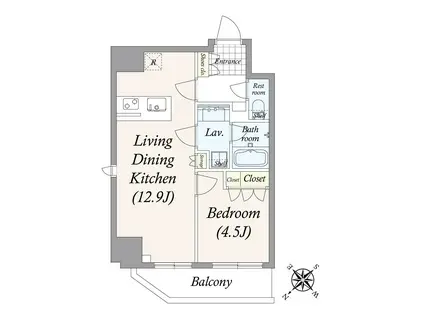 PRIMAL 蔵前(1LDK/10階)の間取り写真