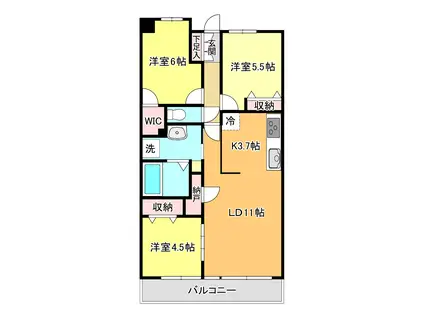 DRESSER 新田東(3LDK/3階)の間取り写真