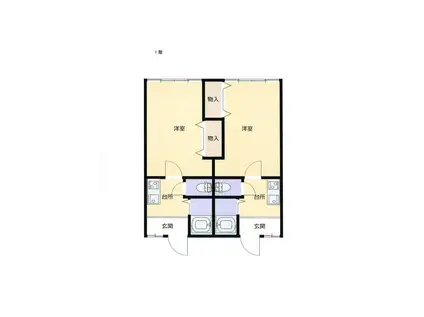 ファーストサイド(1K/1階)の間取り写真