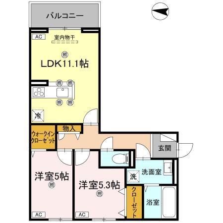 グラシア春日(2LDK/3階)の間取り写真
