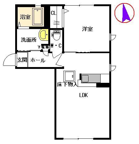 カーサ森 参番館(1LDK/1階)の間取り写真