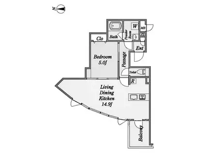 ウエストIN上前津(1LDK/4階)の間取り写真