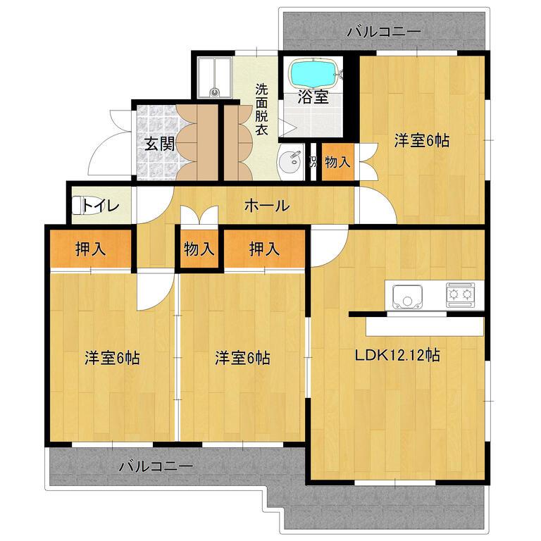 サンハイム北斗(3LDK/1階)の間取り写真