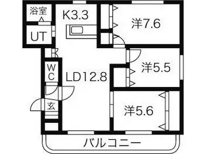 バーリントンコートI(3LDK/2階)の間取り写真