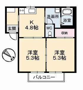 ヒルズYK(2K/1階)の間取り写真