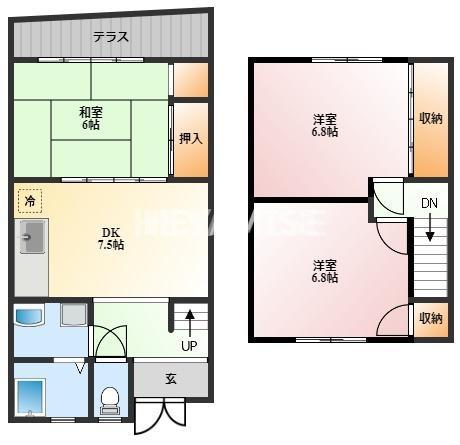 CASA VISTA B棟(3DK/1階)の間取り写真