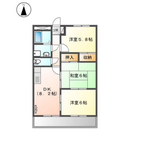 グランディール羽根(3DK/2階)の間取り写真