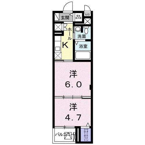 グレースヒルズ下馬(2K/1階)の間取り写真
