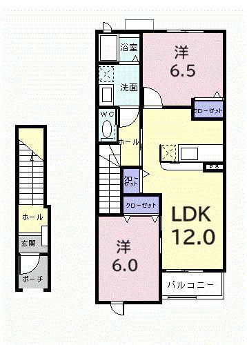 パ-クアヴェニュ-B(2LDK/2階)の間取り写真