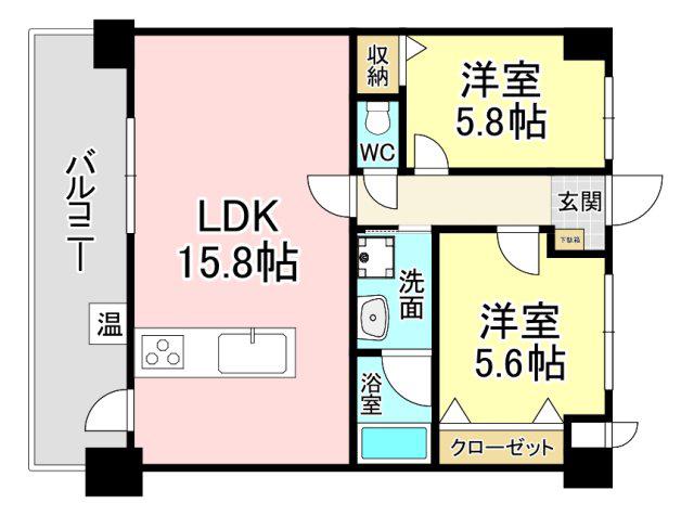 リオグランデ中央(2LDK/9階)の間取り写真