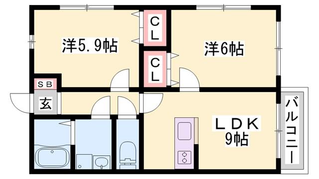 フェリーチェ尾上(2LDK/2階)の間取り写真