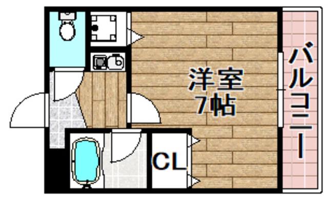 シャトーボヌール郡家本町(1K/2階)の間取り写真