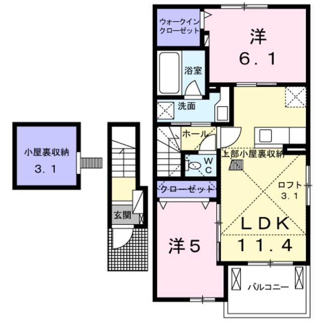 プロフォンドⅡ(2LDK/2階)の間取り写真