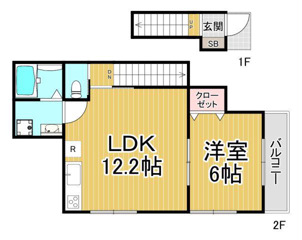シェリル神戸岡本(1LDK/2階)の間取り写真