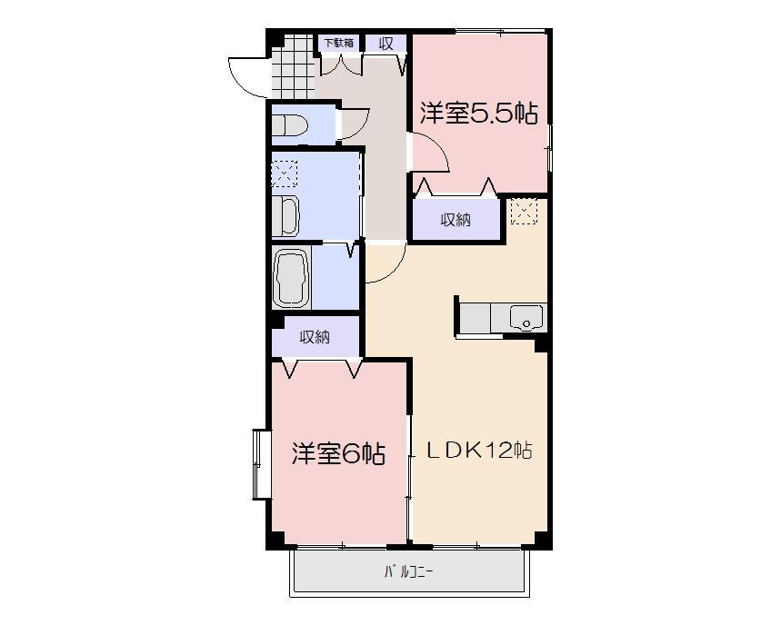 フォブール西市(2LDK/1階)の間取り写真