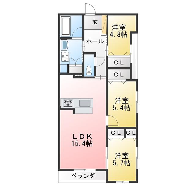 グランスタジオ安西(3LDK/5階)の間取り写真